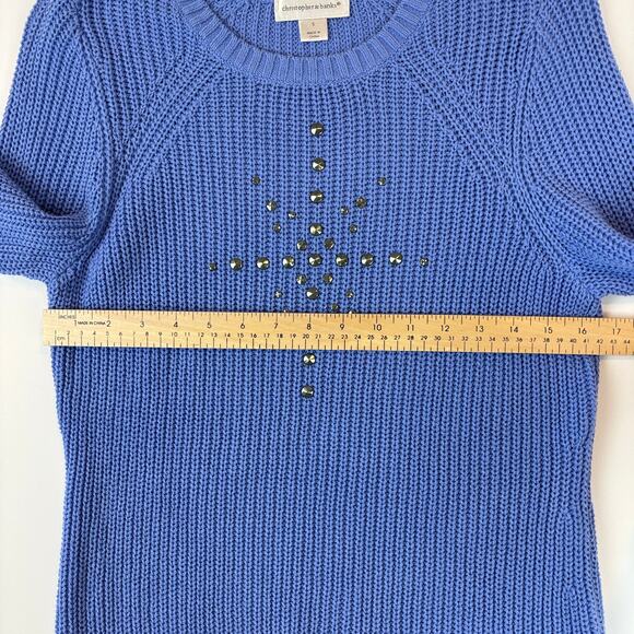 Christopher & Banks Blue Embellished Knit Crewneck Tunic Sweater Size Small - Picture 6 of 12
